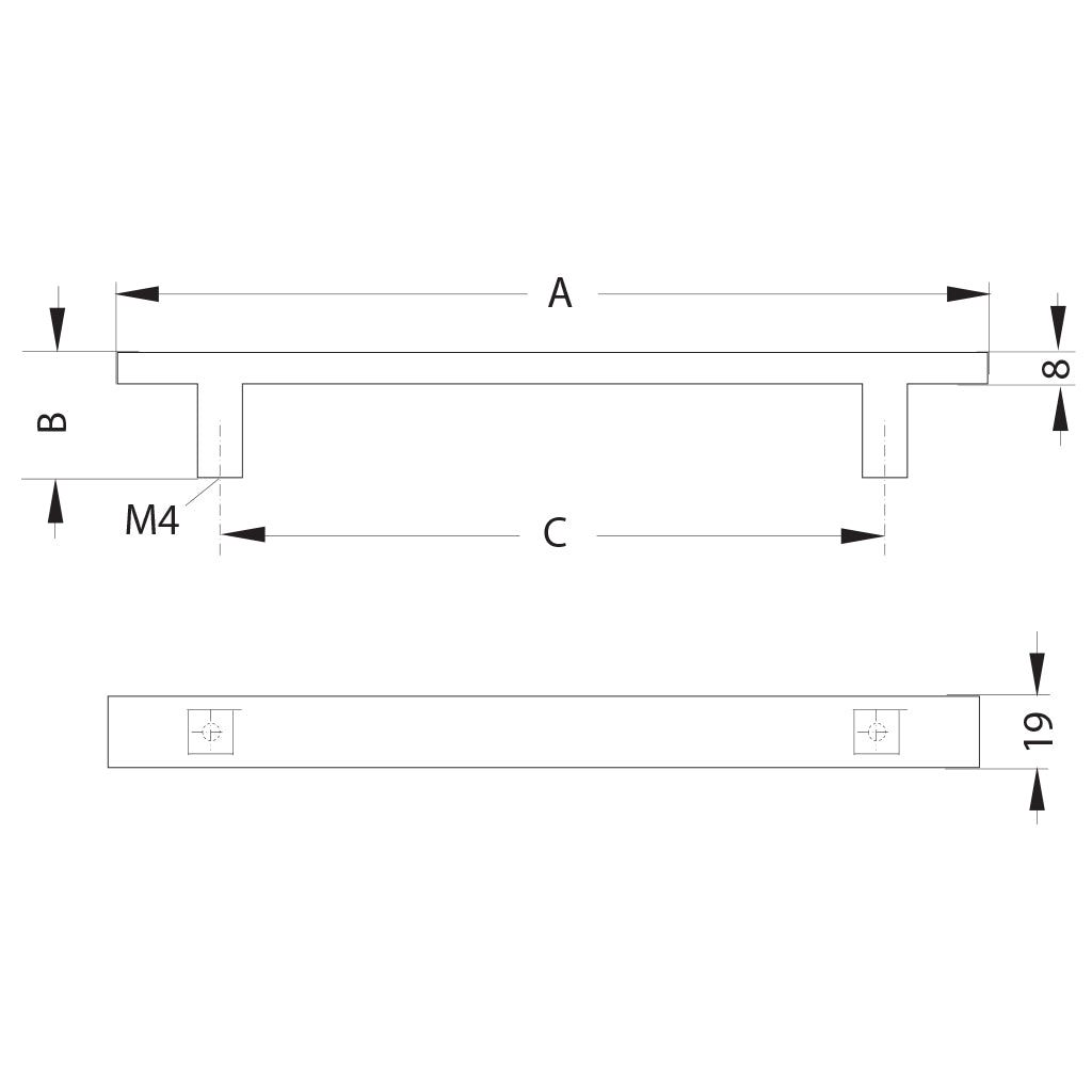 Aluminium Furniture Handle | 96 or 320 mm