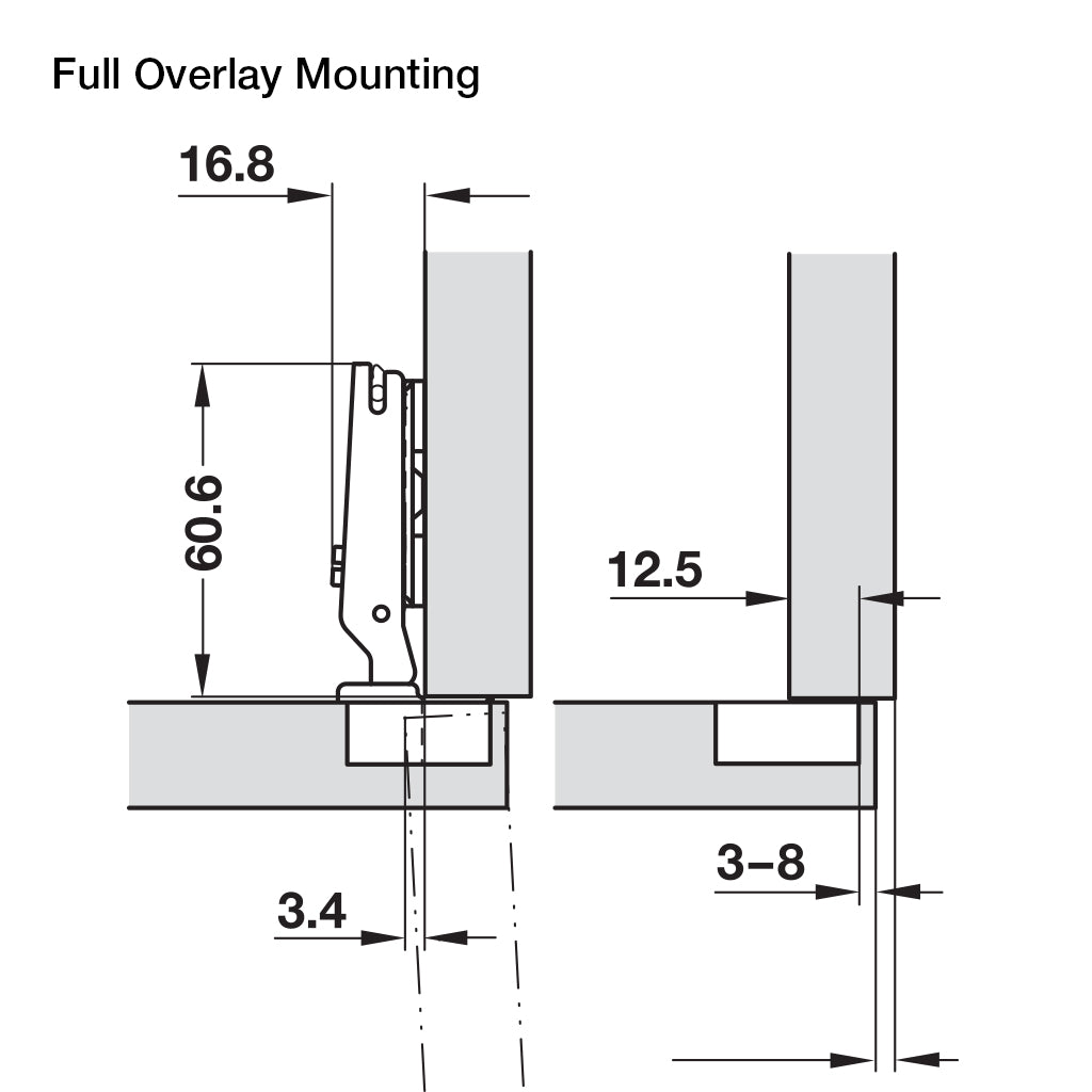 94° Mini Series 400 Hinge — Nickel-Plated