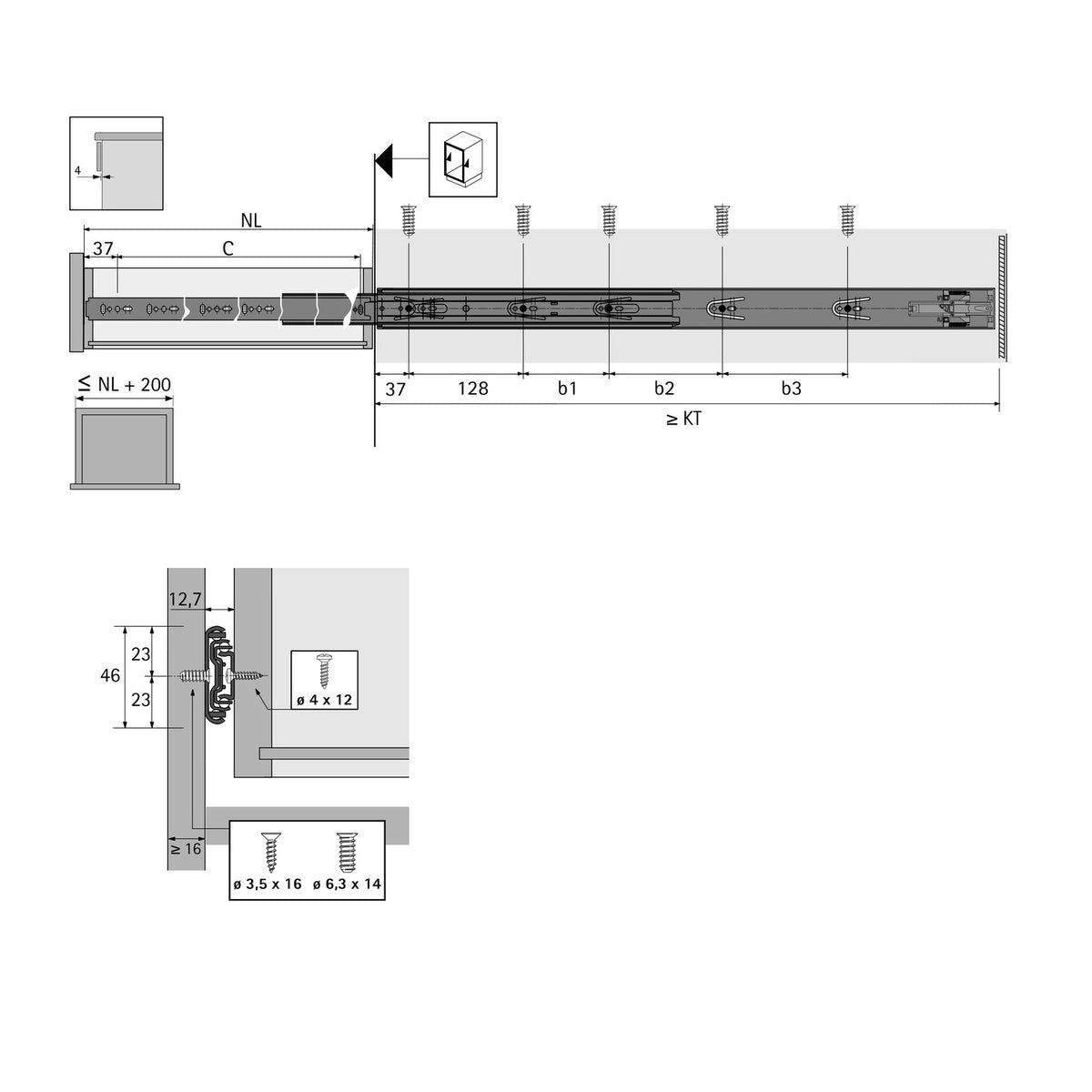 Ball Bearing Runner — Push-to-Open | 300–600mm
