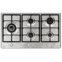 90cm Gas Cooktop with Wok Burner — Stainless Steel
