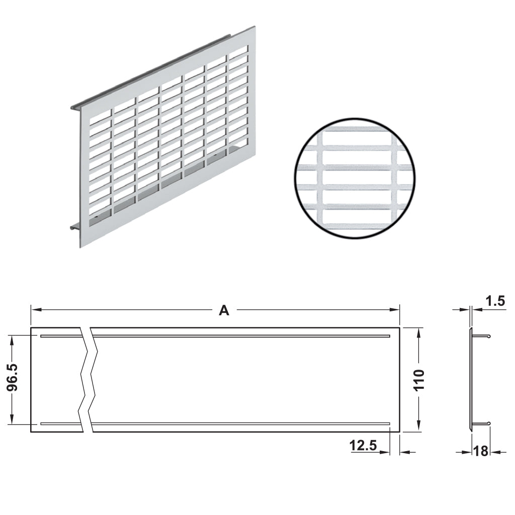 Aluminium Ventilation Grill | 250 or 500 × 110 mm
