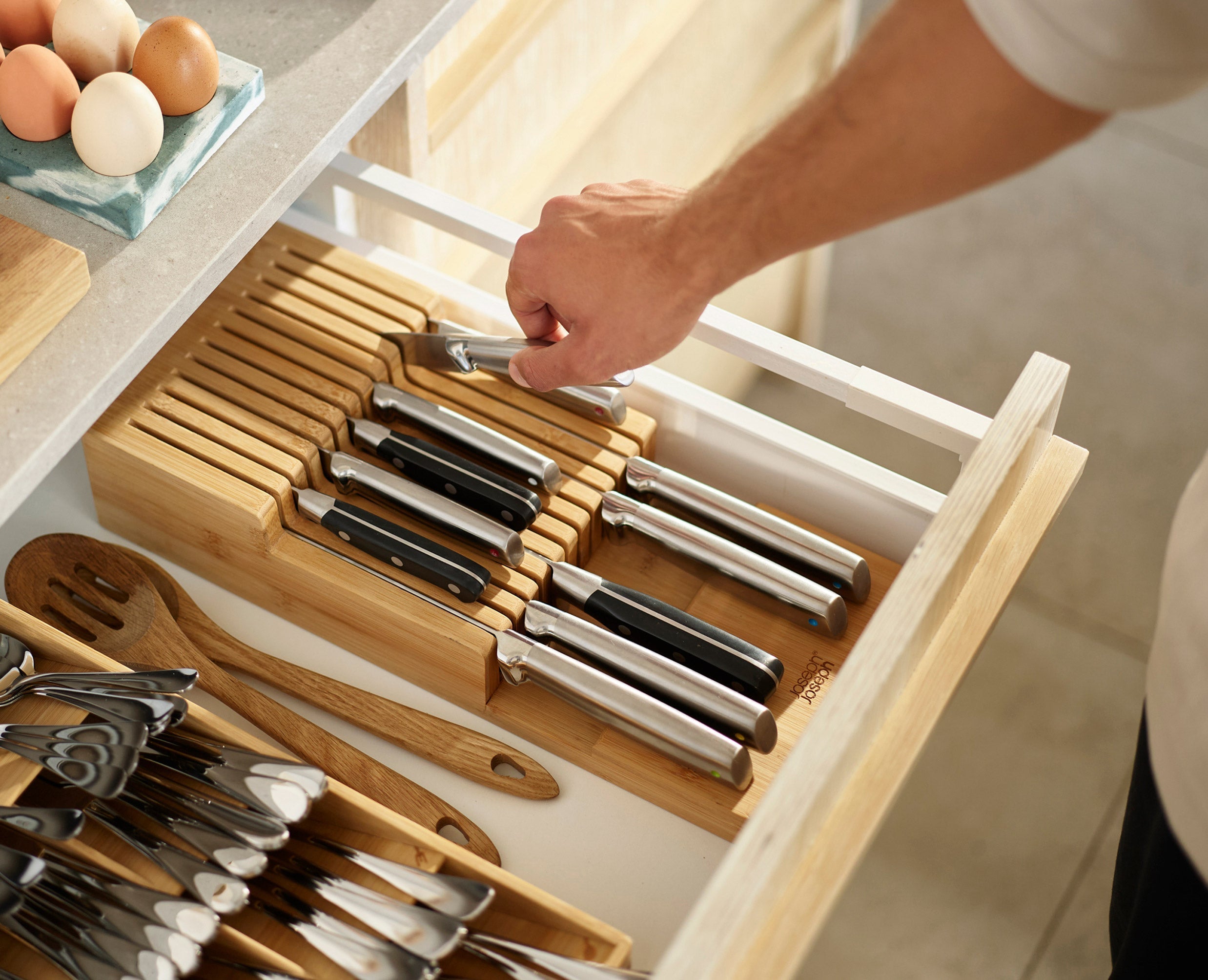 2-piece DrawerStore™ Bamboo Large Cutlery & Knife Organiser Set