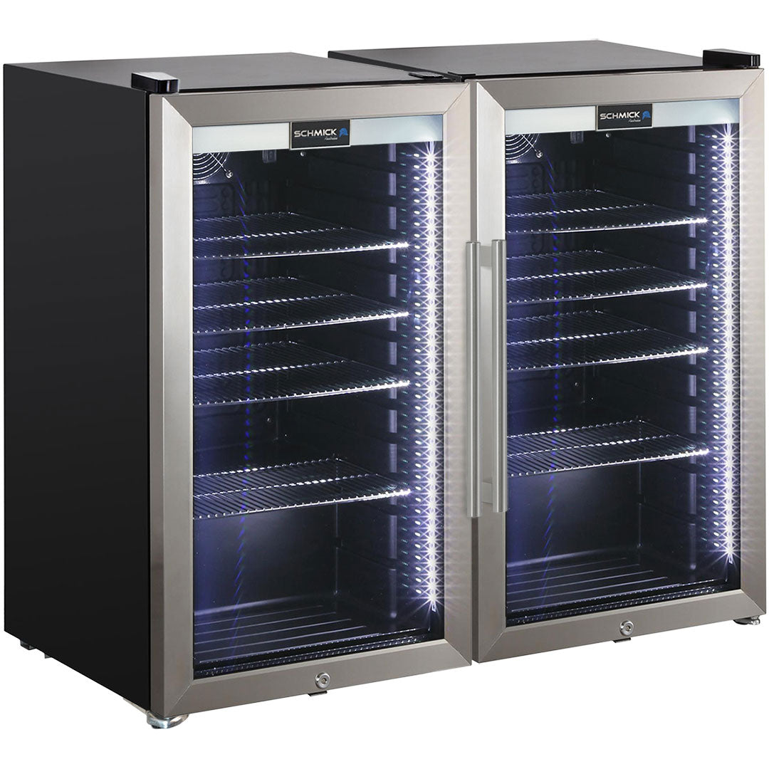 AAA Schmick Outdoor Triple Glazed Alfresco Bar Fridge Combo With LED Strip Lights, Lock and LOW E Glass, indoor use also perfect! - Model HUS-SC88-SS-COMBO