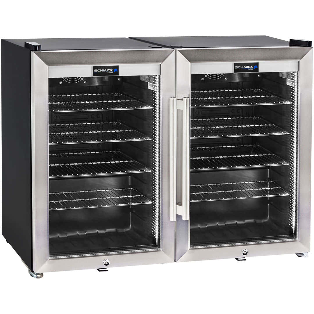 AAA Schmick Tropical Triple Glazed Outdoor 2 Glass Door Alfresco Bar Fridge 140 Litre - Model HUS-SC70-SS-COMBO