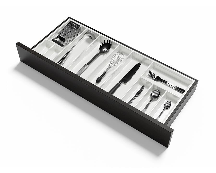 Agoform SKY Cutlery Tray in White Grained. Size: 510mm x 1150mm. To suit 1200mm wide drawer