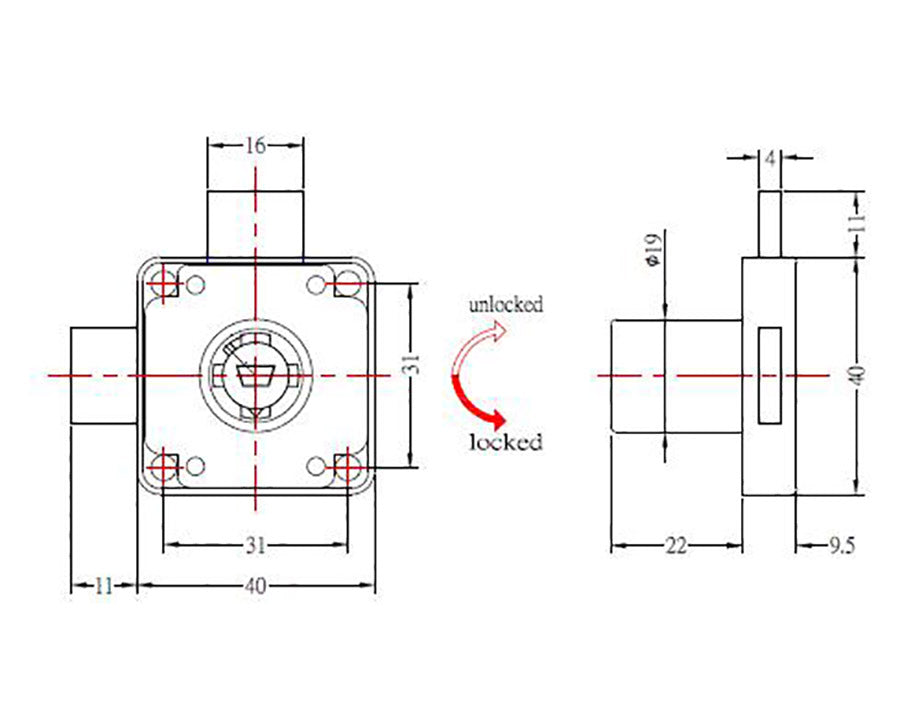Armstrong Double Door Lock Housing. Ø19mm x 22mm Barrel Length. Incl. Rosette and Striker Plate.