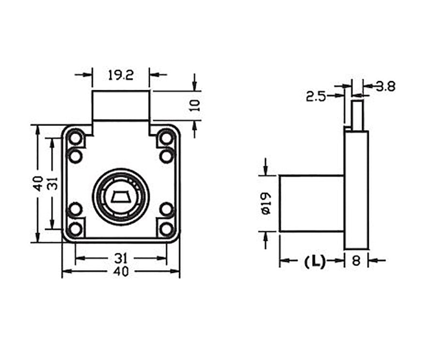 Armstrong Drawer Lock Housing. Ø19mm Barrel Length. Incl. Rosette.