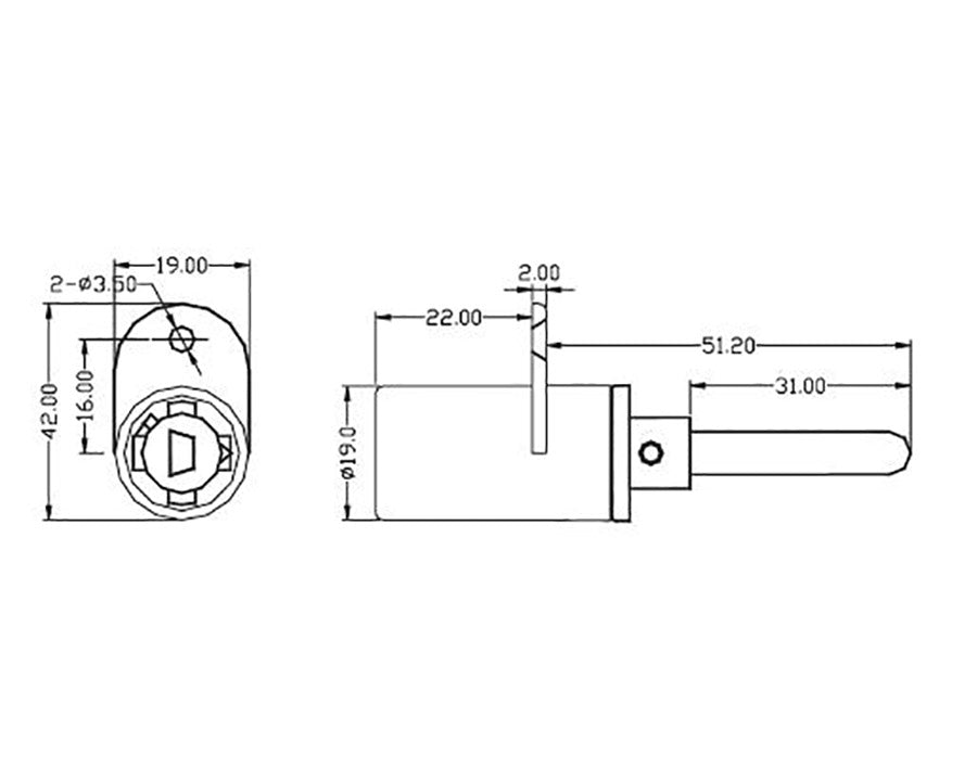 Armstrong Frontal Central Lock Housing. Single Wing Ø19mm x 22mm Barrel Length. Incl. Rosette