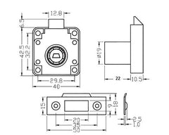 Armstrong Slam Lock Housing. Ø19mm x 22mm Barrel Length. Incl. Rosette and Striker Plate.