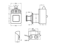 Armstrong Push Knob with Latch - Square
