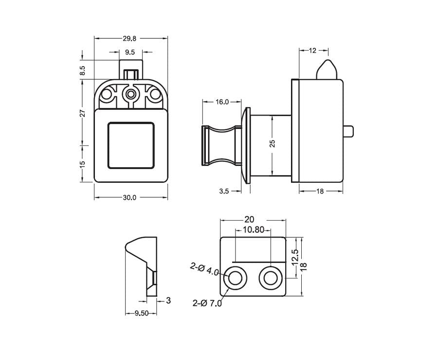 Armstrong Push Knob with Latch - Square