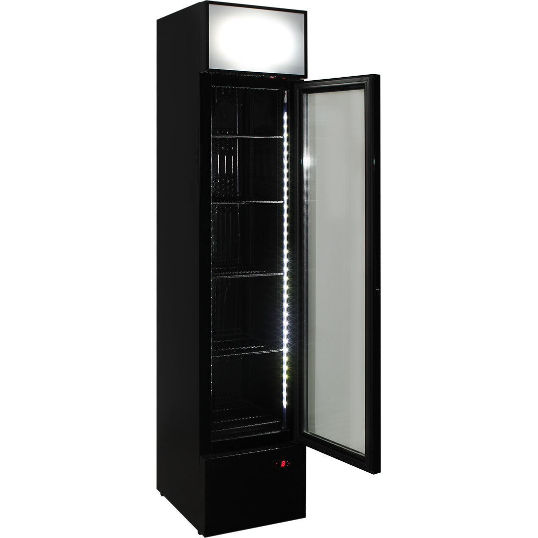 A Schmick Skinny Upright Glass Door Bar Fridge Triple Glazed LOW E Glass, Lock And LED Light Box - Model SS-P160FA