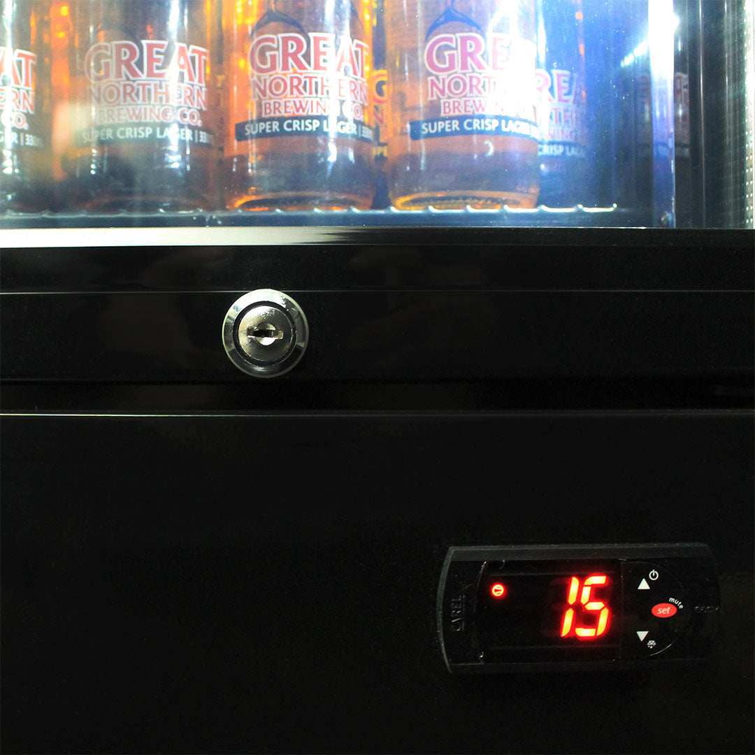 A Schmick Skinny Upright Glass Door Bar Fridge Triple Glazed LOW E Glass, Lock And LED Light Box - Model SS-P160FA